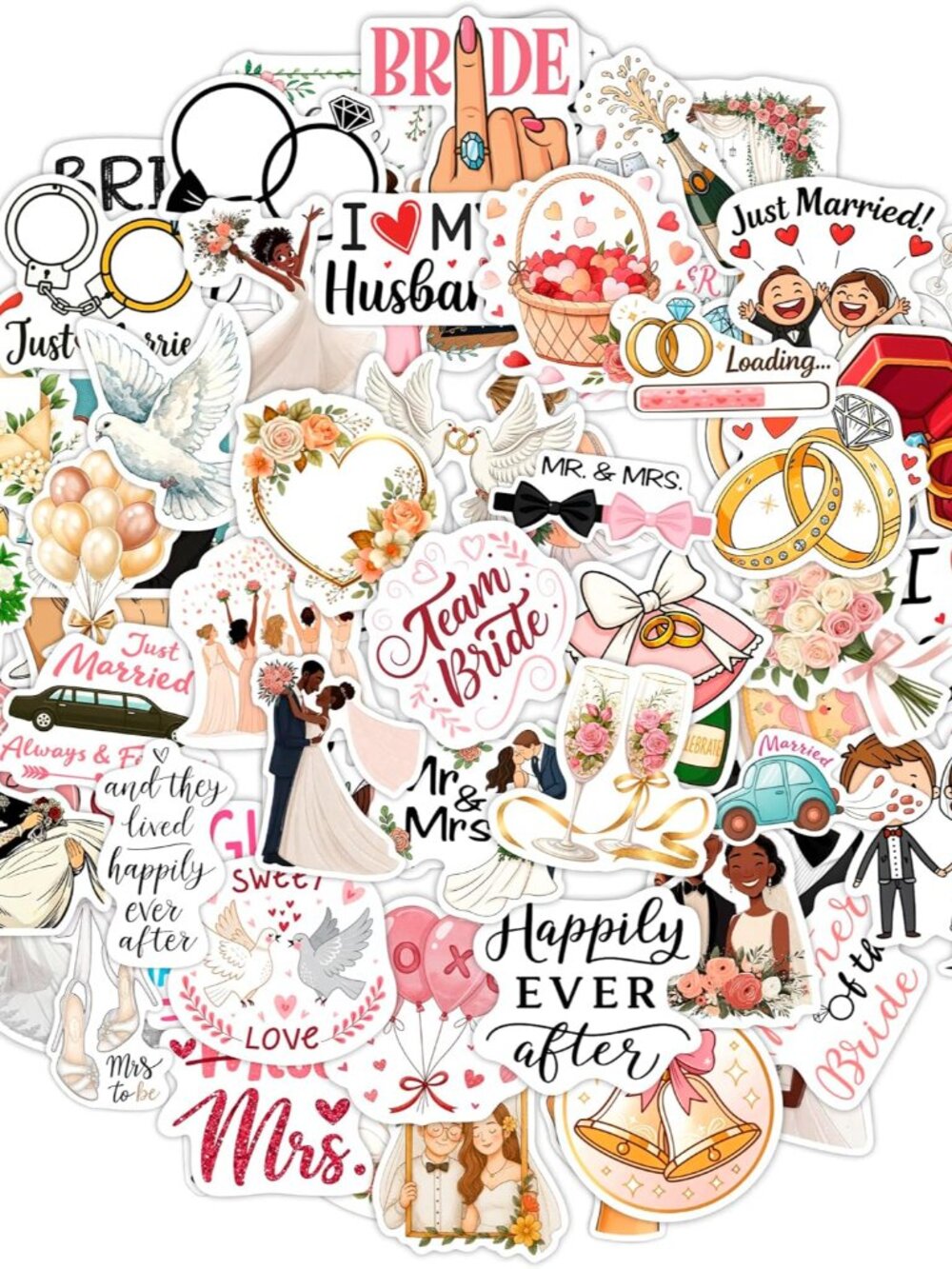 100Pcs Wedding Stickers for Scrapbooking, for Planner - Anniversary Stickers for
